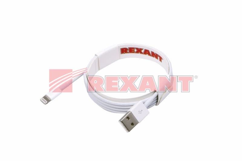 USB кабель для iPhone 5/6/7 моделей ОРИГИНАЛ (чип MFI) 1М белый Rexant 18-0000 — миниатюра 3