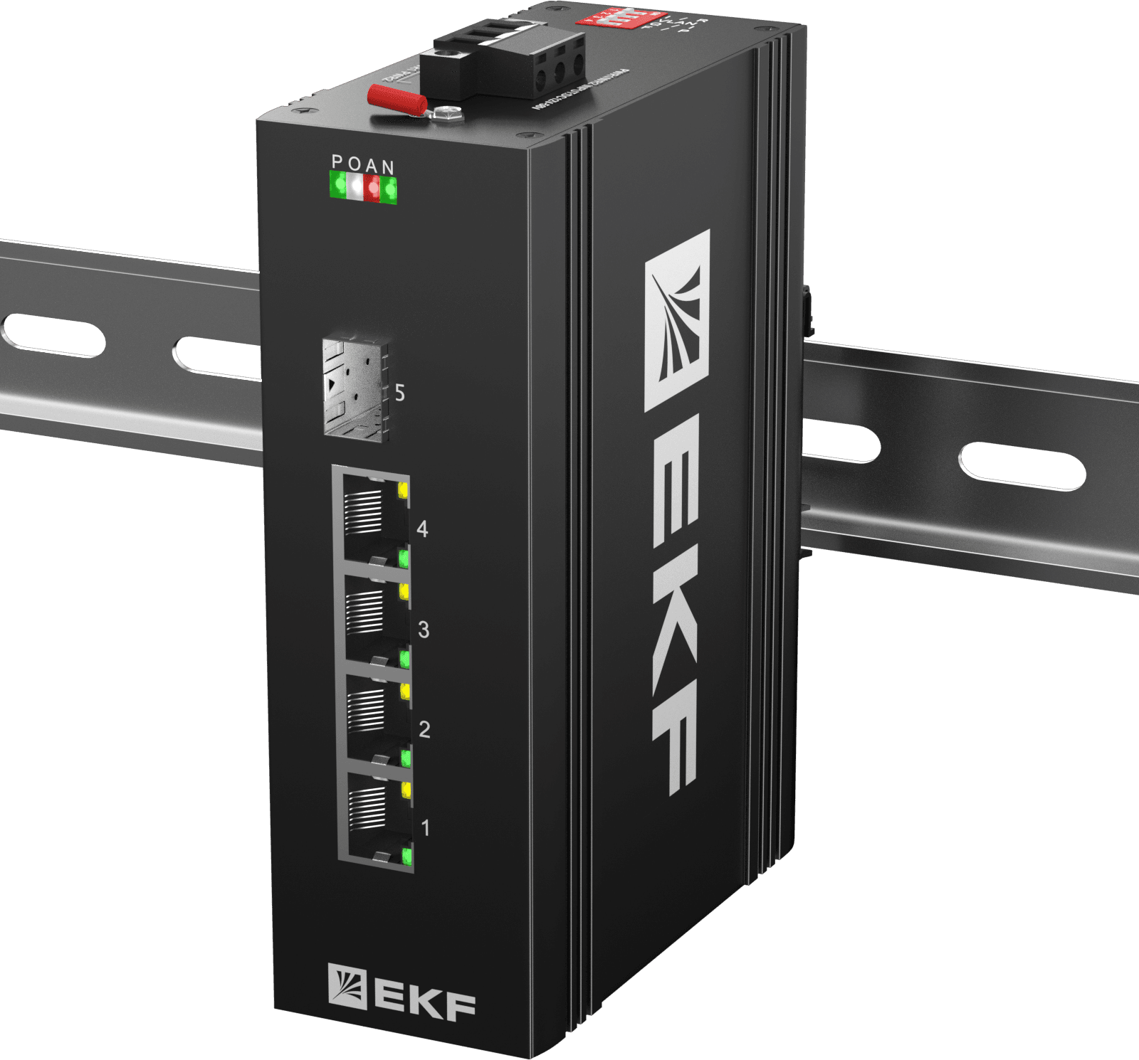 EKF Промышленный неуправляемый коммутатор U-1GX/SFP-4GTP, 1 порт 1000Base-X SFP, 4 порта 10/100/1000Base-T(X) RJ45 c PoE, монтаж на динрейку TSX