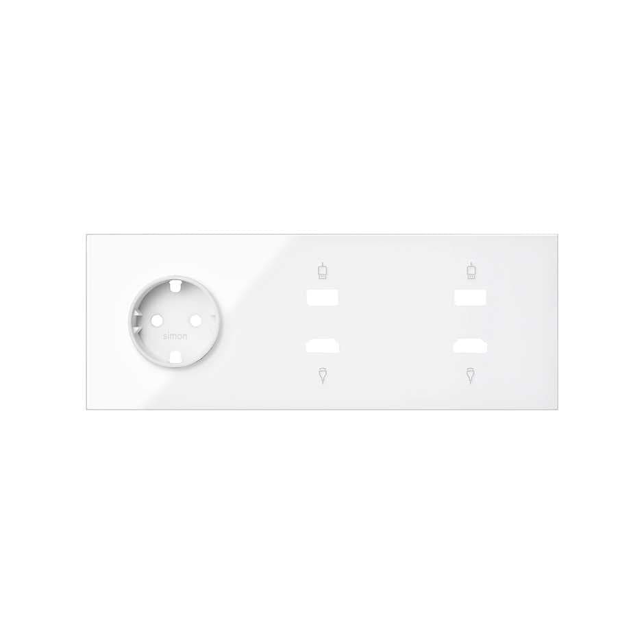 Simon 100 Белый глянец Кит 3 поста, фронт. Накладка на 1 розетку Schuko + 2 розетки HDMI + 2 розетки USB 10020305-130