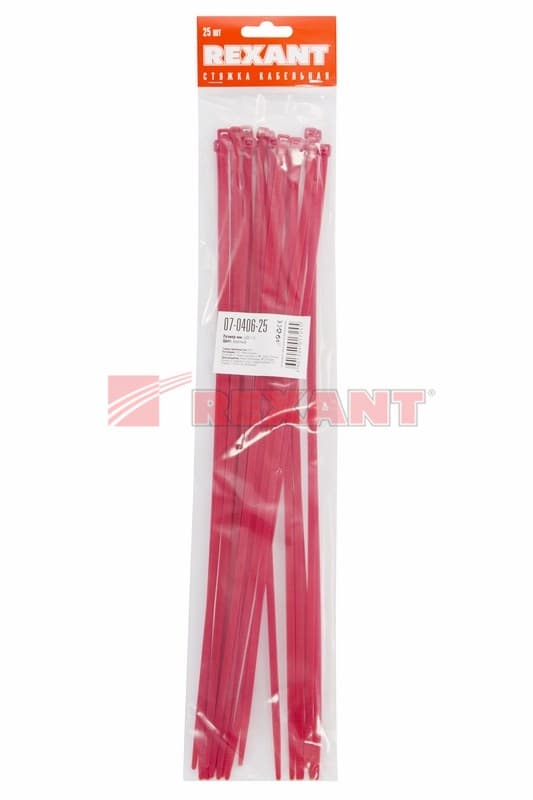Хомут nylon 400 x 4,8 мм 25шт красный Rexant 07-0406-25 — миниатюра 2