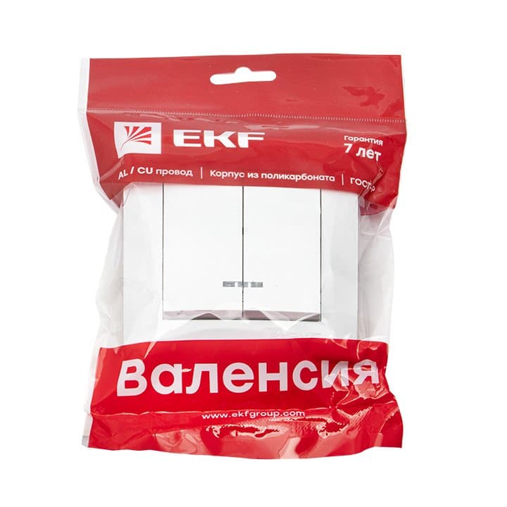 EKF PROxima Валенсия выключатель 2-кл. 10А белый с индикатором — миниатюра 2