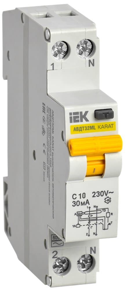 IEK KARAT Дифференциальный автоматический выключатель АВДТ32МL 10A 2P 30mA B AC MVD12-1-010-B-030