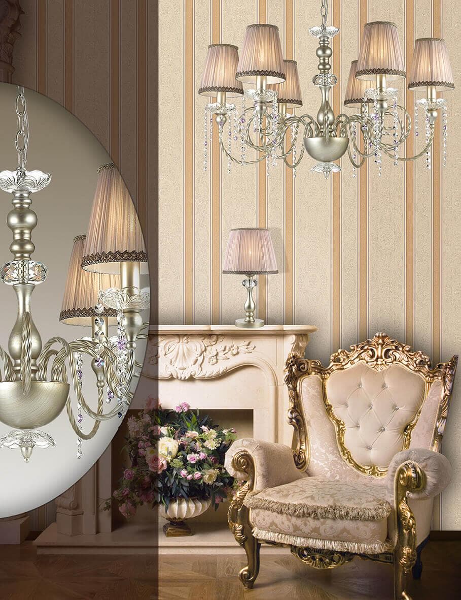 Odeon Light 3390/1T ODL17 538 мат.зол/серебр.патина/абажур ткань/хрусталь Настольная лампа E14 40W 220V AURELIA — миниатюра 3
