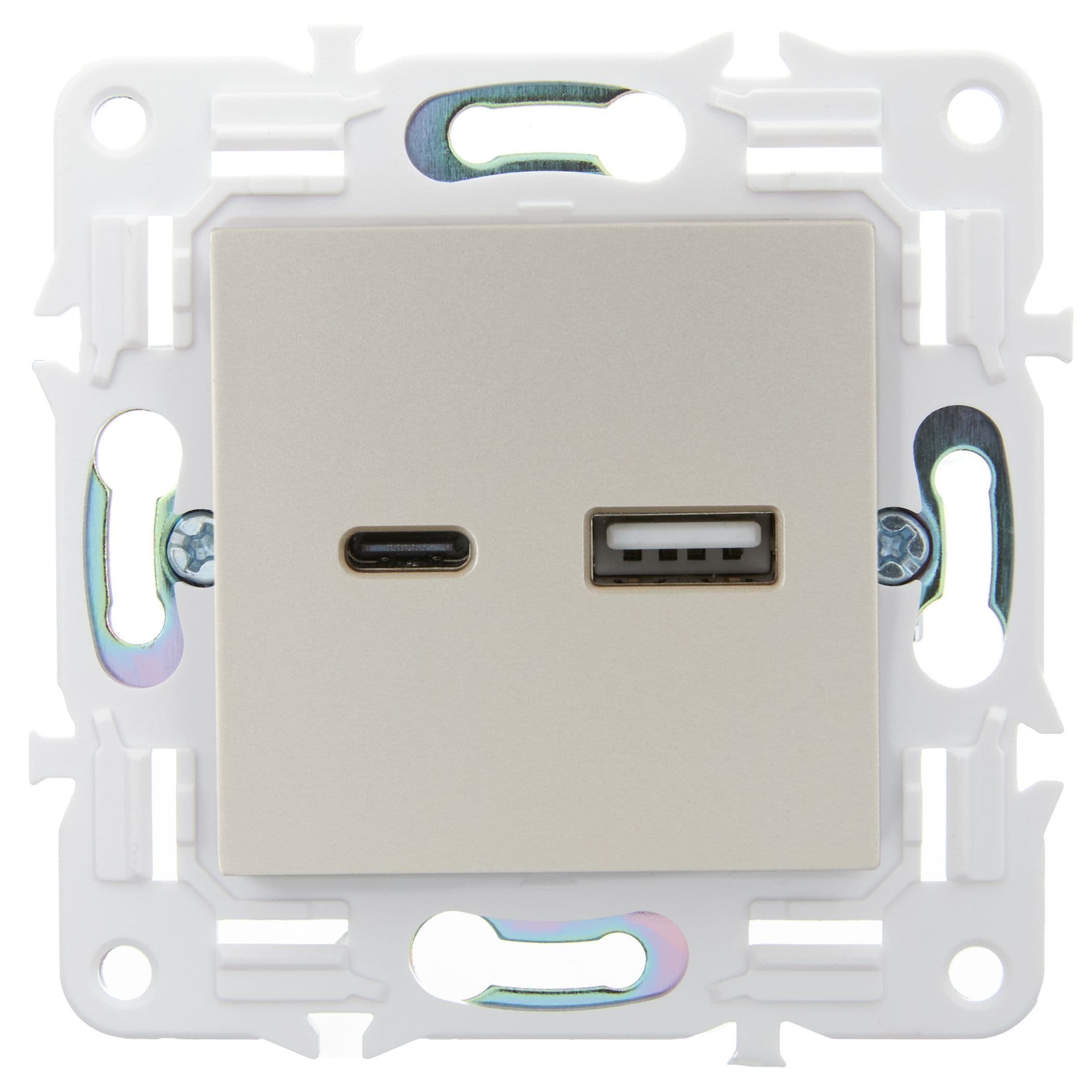 IEK SKANDY Шампань Розетка USB A+C 18Вт SK-R13Sh — миниатюра 2