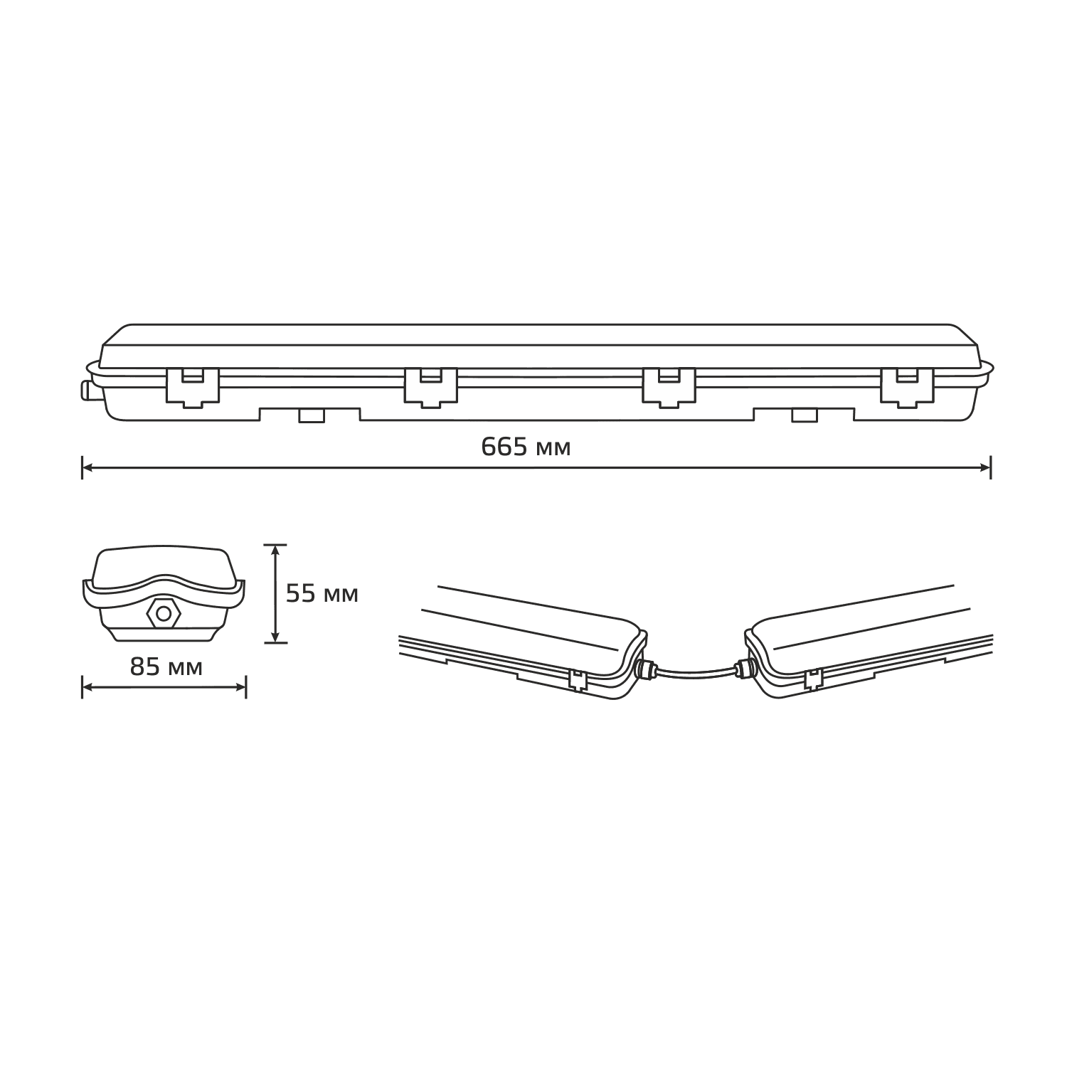 Gauss Светильник линейный СПП-Т8-G13 LITE 220-230V IP65 665*85*55мм для LED ламп 2х600мм 6 909437260 — миниатюра 6
