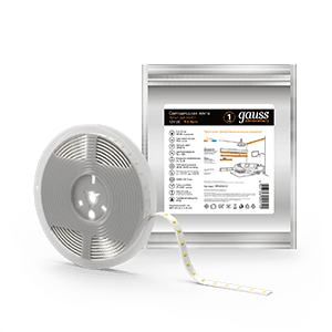Gauss Лента LED Elementary 2835/120-SMD 9.6W 12V DC теплый белый IP20 (ZIP bag 5m) 355000110 — миниатюра 1
