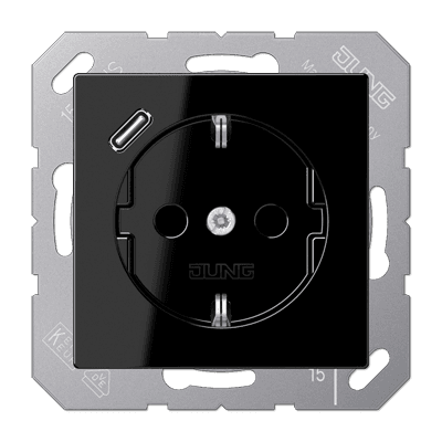 JUNG Розетка SCHUKO® с USB-зарядным устройством, тип С термопласт черный A1520-18CSW