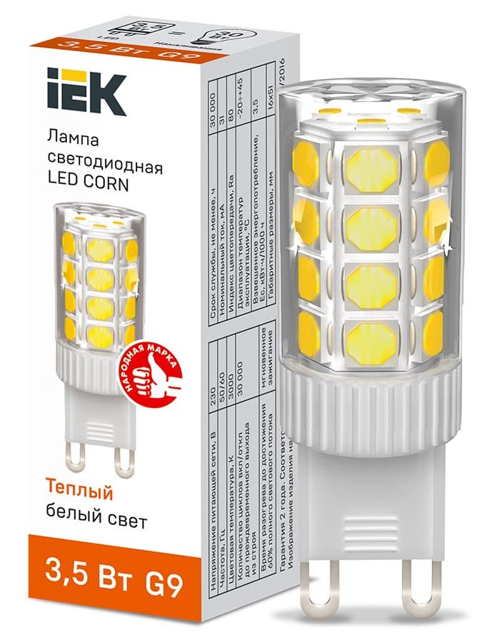 IEK Лампа LED CORN капсула 3,5Вт 230В 3000К керамика G9