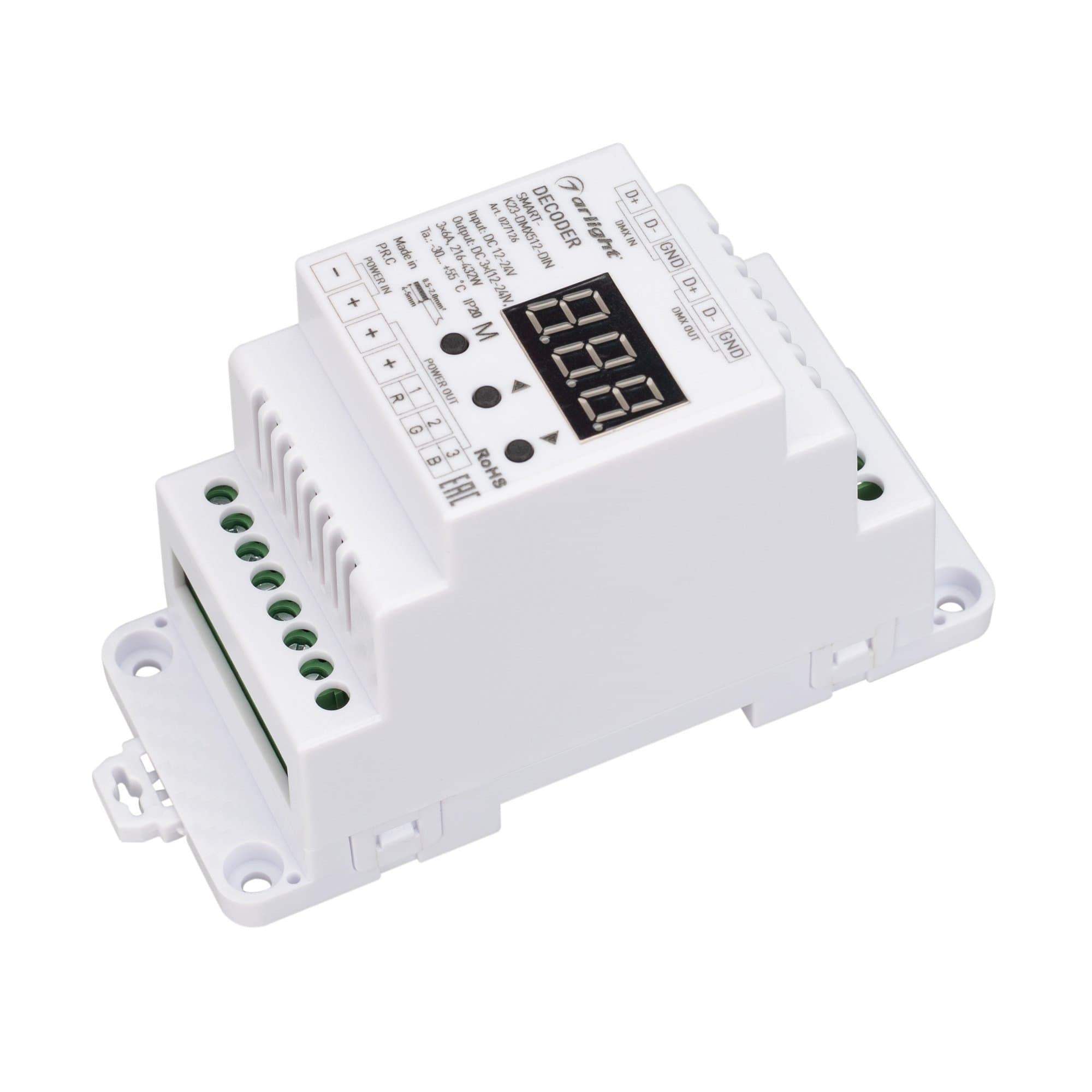 Arlight Декодер SMART-K23-DMX512-DIN (12-24V, 3x6A) (IP20 Пластик, 5 лет) 027126 — миниатюра 1