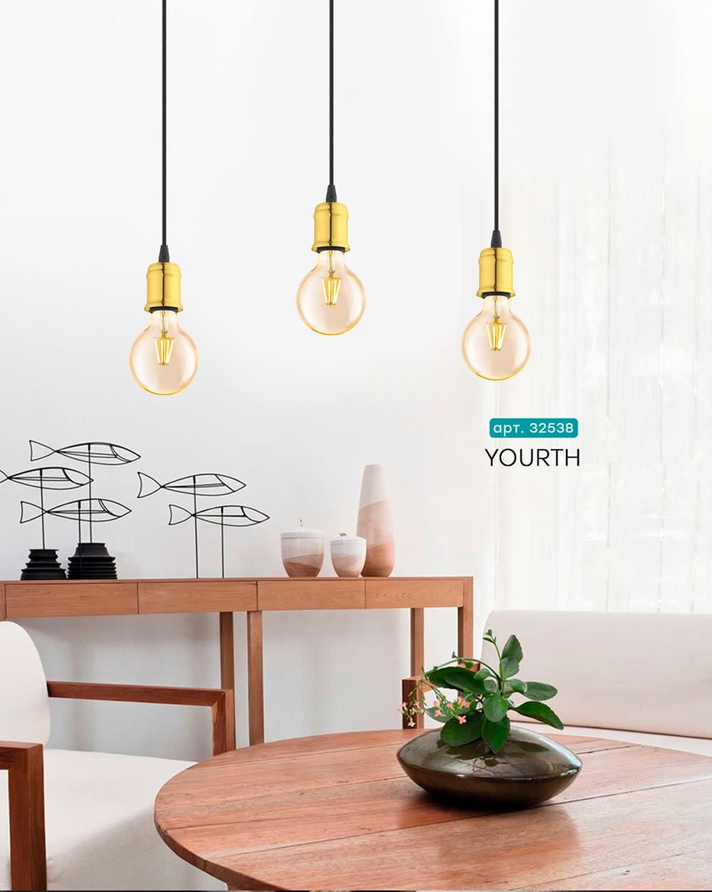 Eglo 32538 Подвес YORTH, 1х60W (E27), 100, H2000, сталь, латунь — миниатюра 2