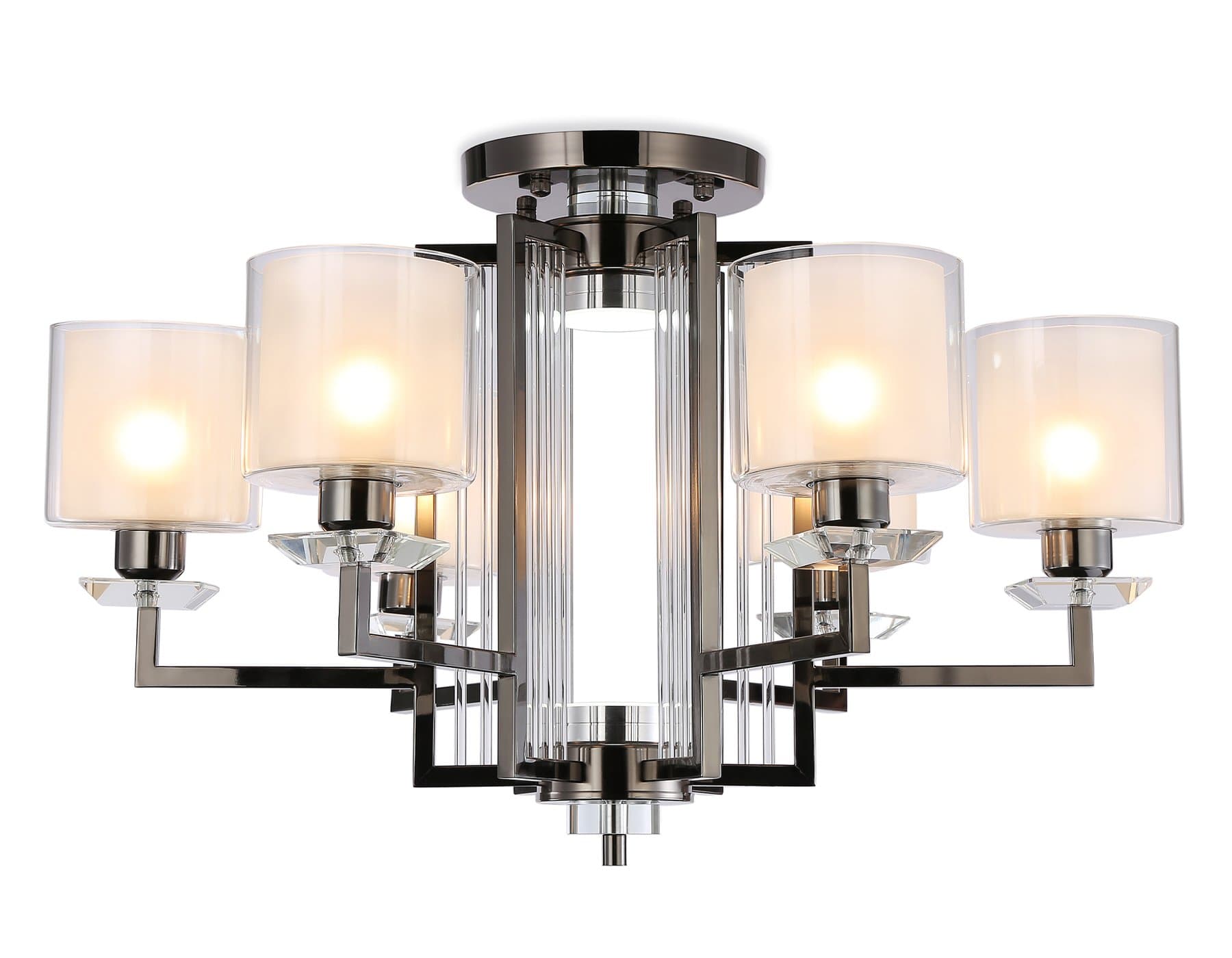 Ambrella Потолочная люстра TR4422/6 DCH/CL/FR черный хром/прозрачный/белый матовый E27*6 max 40W D748*463 (лампы LED E27*6 10W 4200K в комплекте)