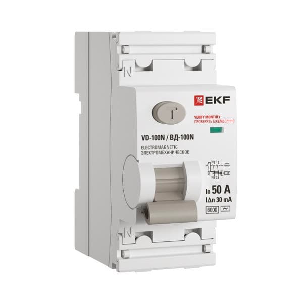 EKF Выключатель дифференциального тока ВД-100N 2P 50А 30мА тип AC эл-мех 6кА PROXIMA