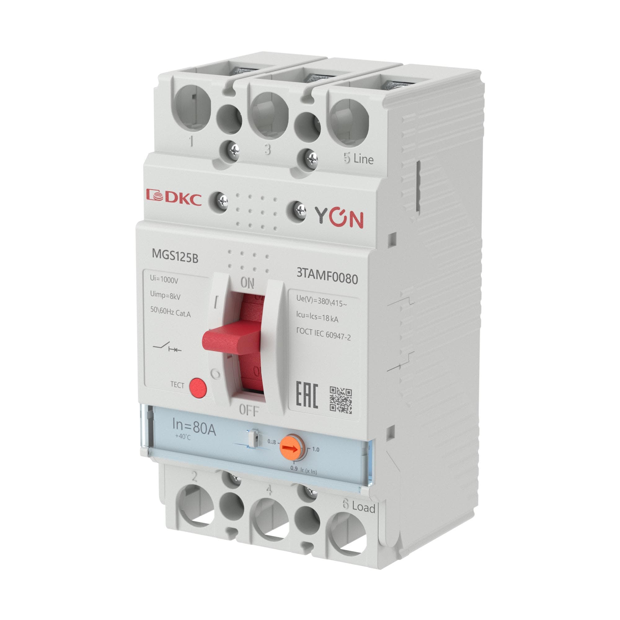 DKC Авт. выкл. YON MGS125 3P 64-80A 18kA — миниатюра 1