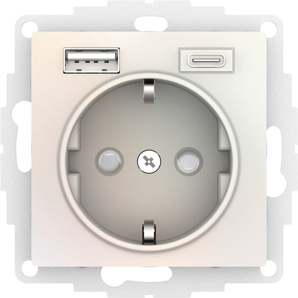 Systeme Electric AtlasDesign Жемчуг Розетка 16А с USB A+C (5В/2,4А/3 А, 2х5В/1,5А), мех