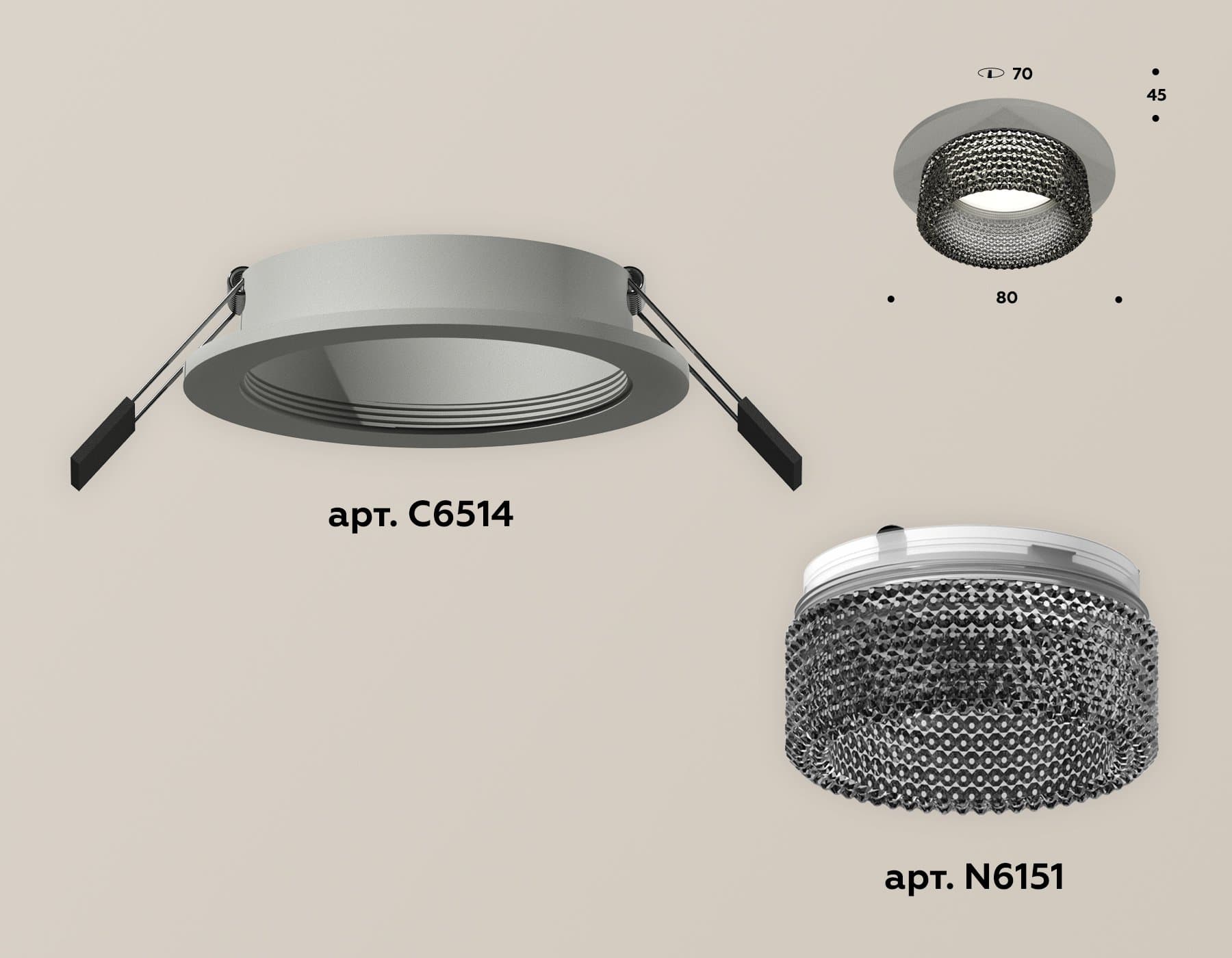 Ambrella Комплект встраиваемого светильника с композитным хрусталем XC6514041 SGR/BK серый песок/тонированный MR16 GU5.3 (C6514, N6151) — миниатюра 2