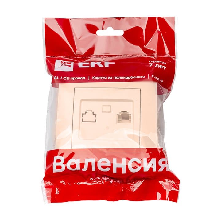 EKF PROxima Валенсия розетка компьютерная RJ-45 1-местная кремовая — миниатюра 2
