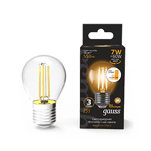 Gauss Лампа Filament Шар 7W 550lm 2700К Е27 шаг. диммирование LED 105802107-S