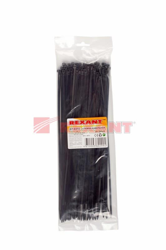Хомут nylon 350 x 4,8 мм 100 шт чёрный Rexant 07-0351 — миниатюра 3