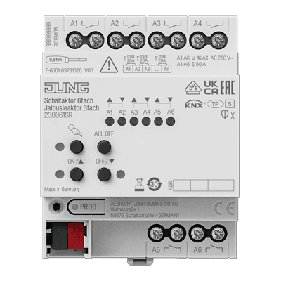 JUNG Актуатор коммутирующий, 6 каналов света/3 канала жалюзи KNX 230061SR