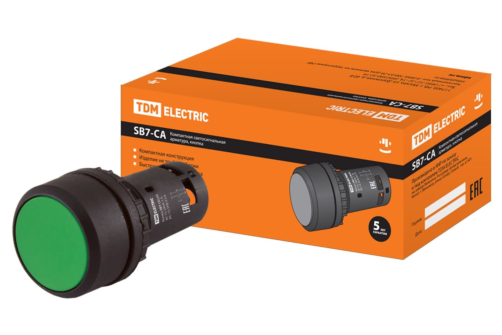 TDM Кнопка с фиксацией SB7-CAL35 d22мм 1з+1р зеленая SQ0746-0014