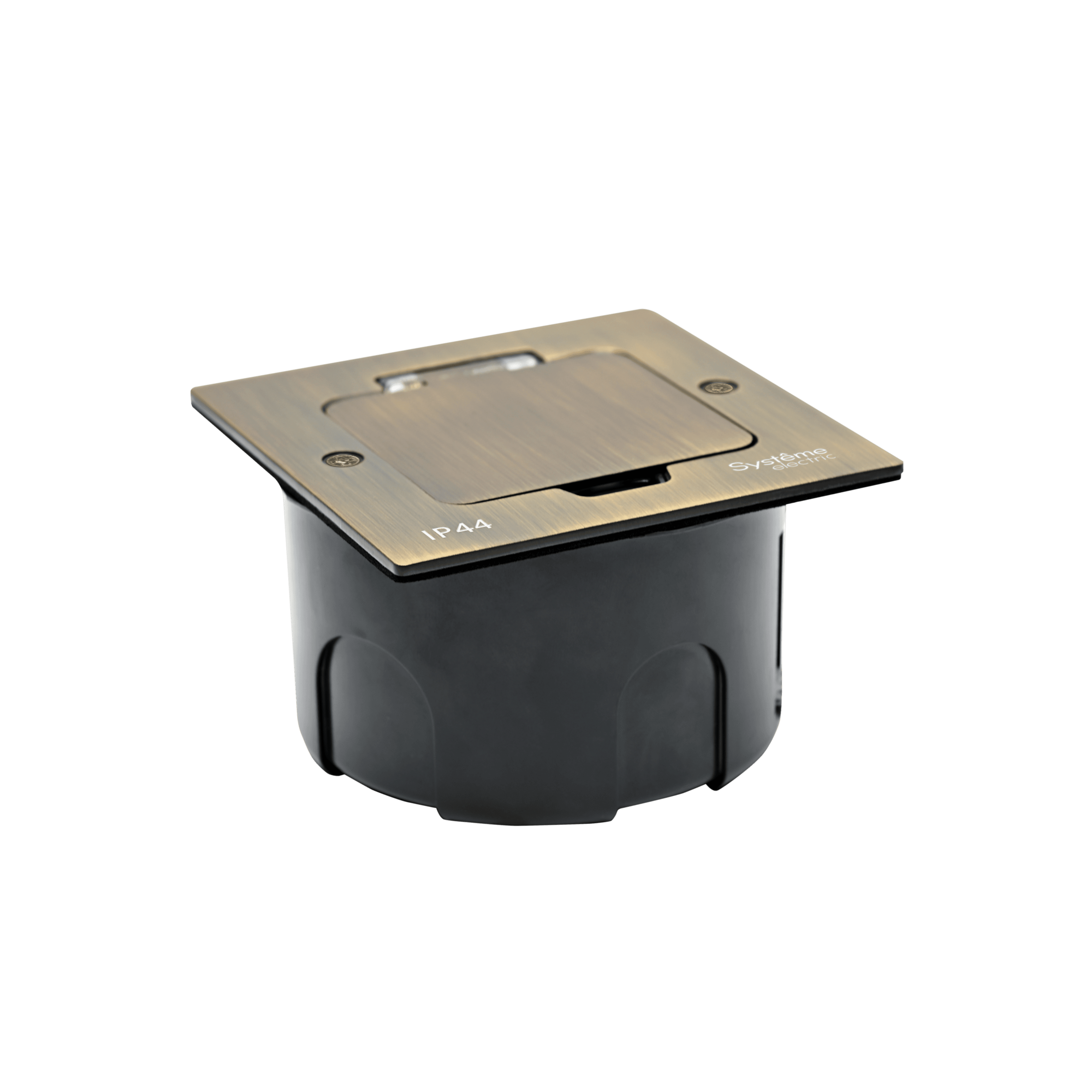 Systeme Elecrtic MultiDesk Античная латунь Лючок на 2 модуля IP44 с монтажной коробкой для стены, фальшпола, стола, тип MDK20 — миниатюра 5