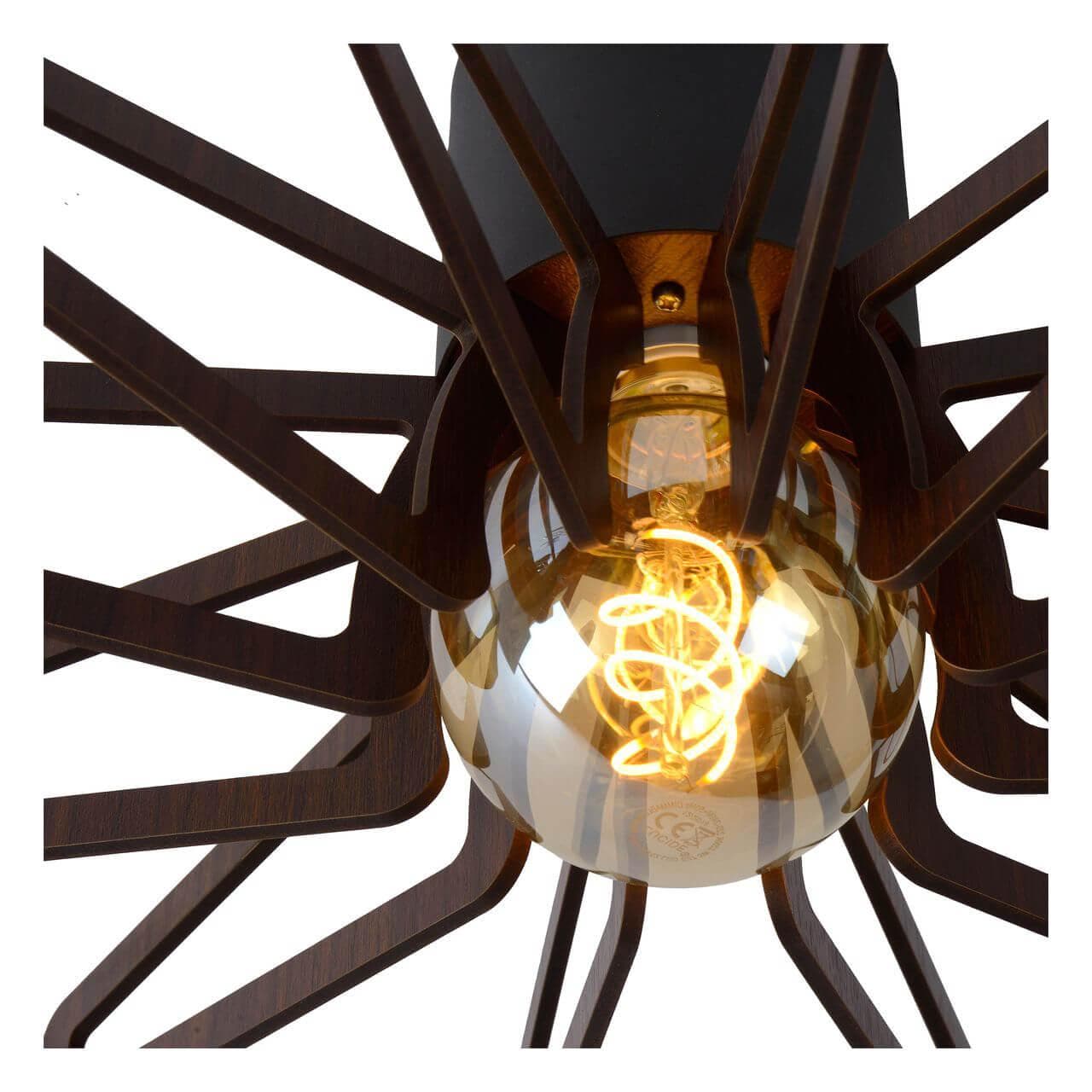 Lucide ZIDANE Светильник потолочный 77184/45/30 E27/15W Black/Dark wood — миниатюра 3