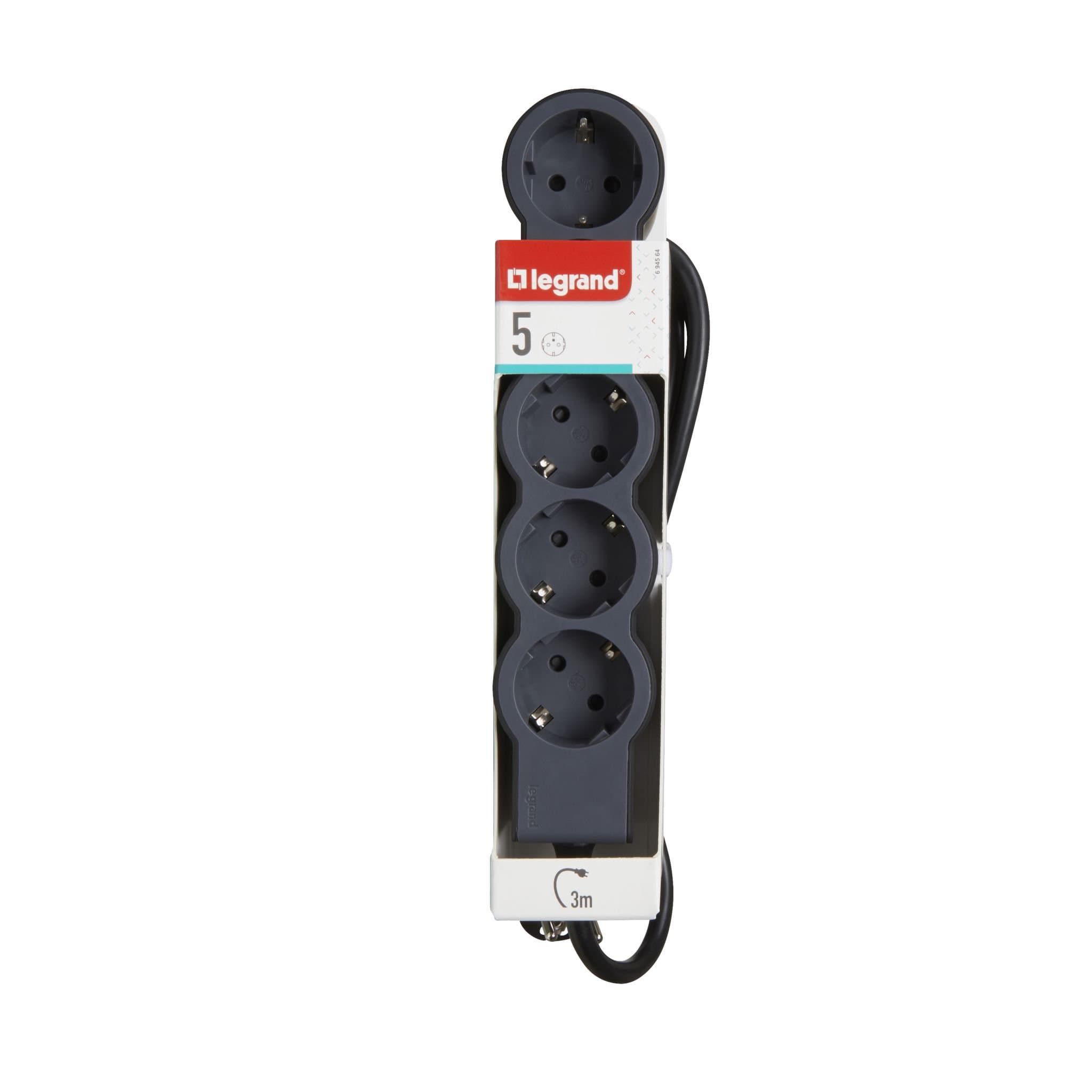 Legrand Revolution Стандарт Черный Удлинитель 5x2К+З, кабель 3м 694564 — миниатюра 2