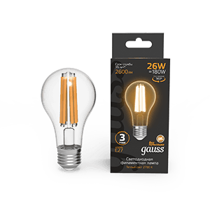 Gauss Лампа Filament А70 26W 2600lm 2700К Е27 LED 1/10/40 102902126 — миниатюра 1