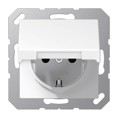 JUNG Штепсельная розетка SCHUKO 16A 250V~ с защитой от детей с крышкой термопласт белая A1520BFKIKLWW