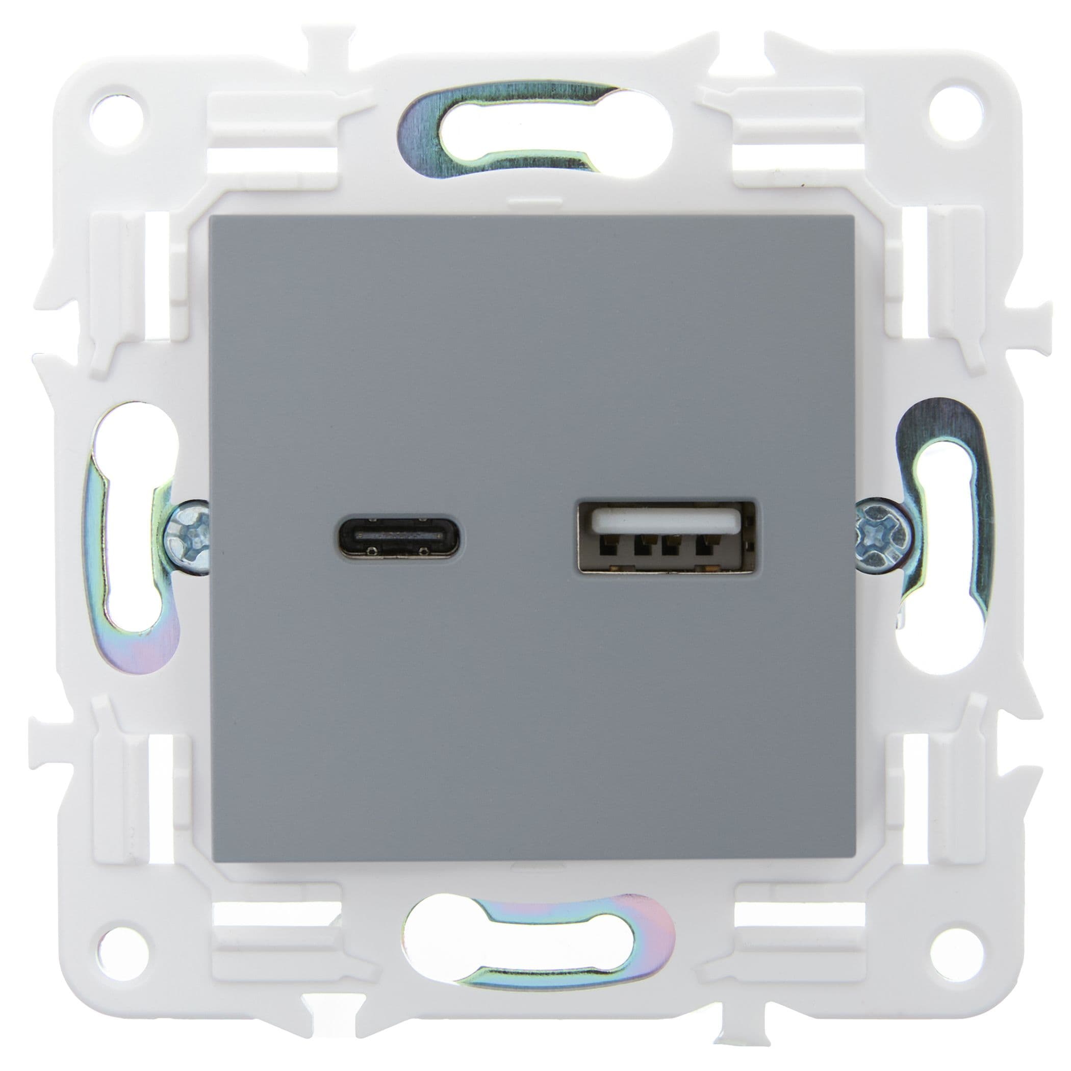 IEK SKANDY Серый Розетка USB A+C 18Вт SK-R13Gr — миниатюра 2