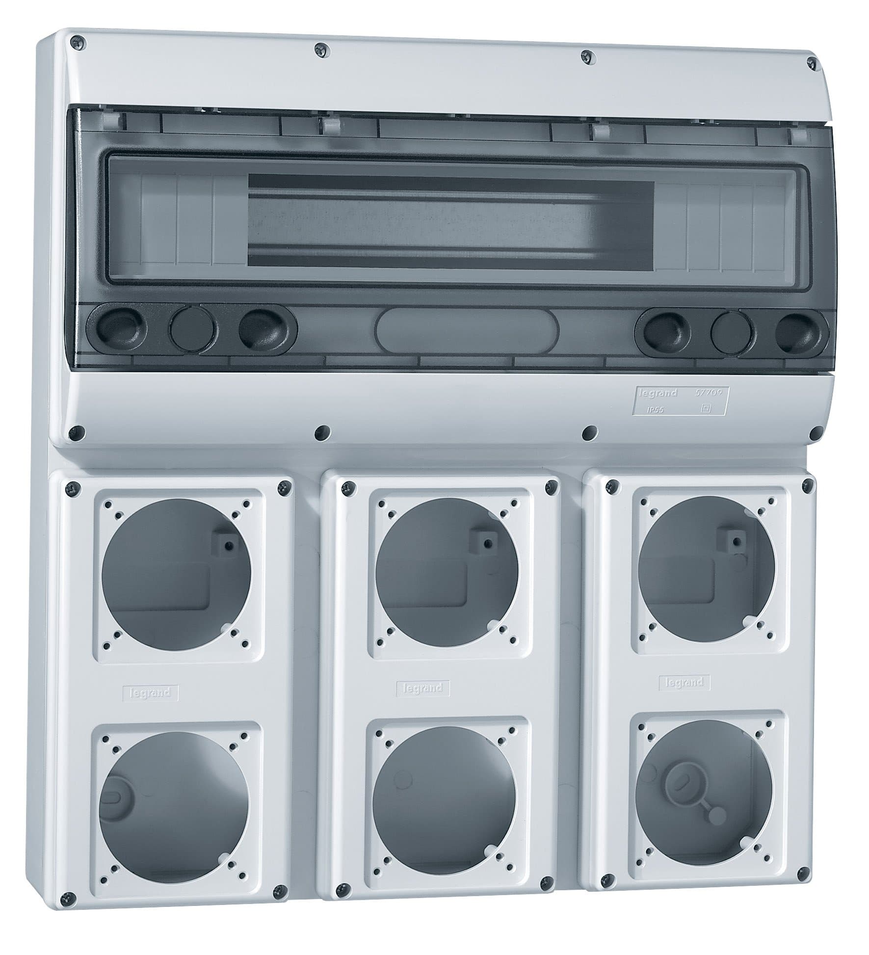 Legrand P17 Осн.щит.18М + 3лиц.пан.6роз.16А 220х125 IP66 057709