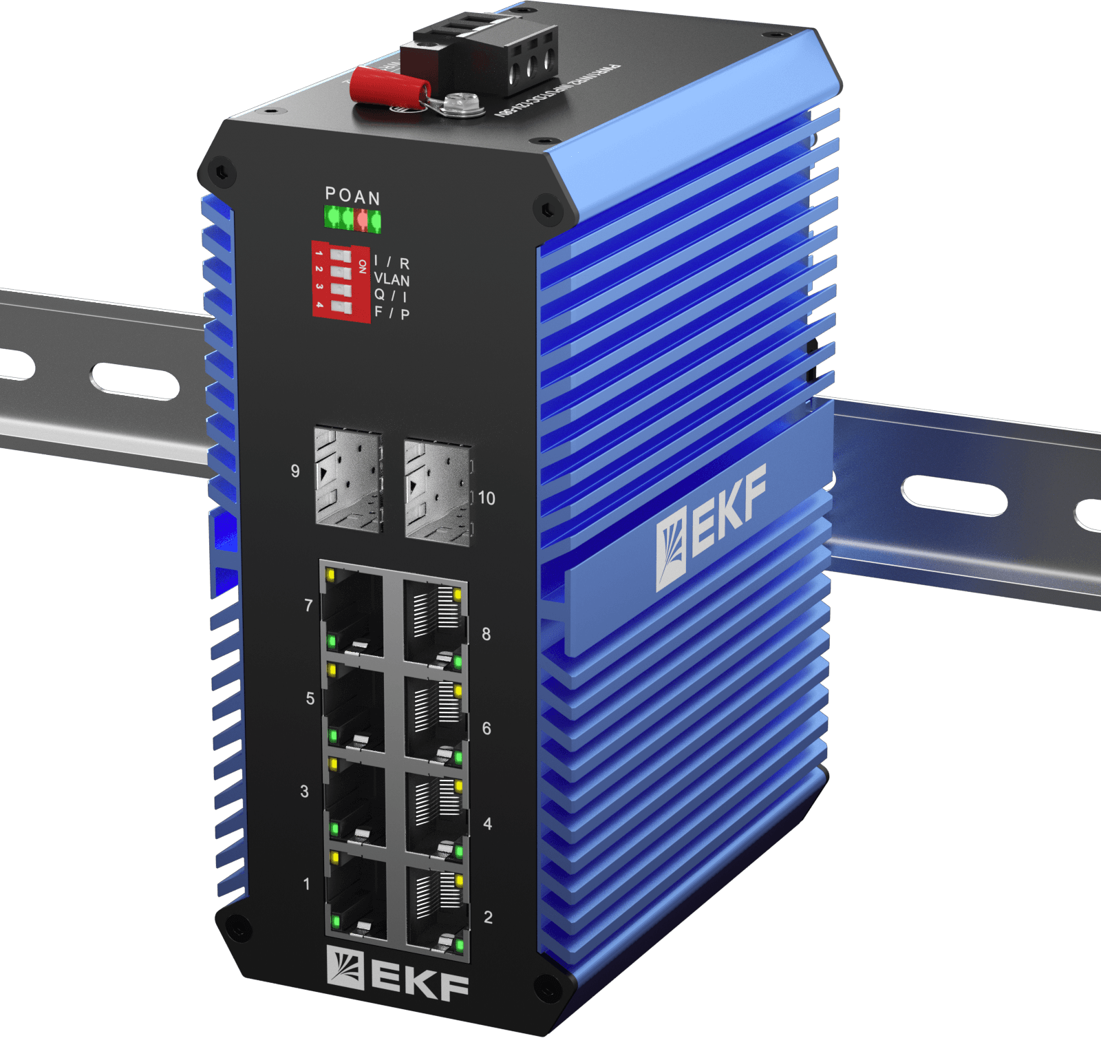 EKF Промышленный неуправляемый коммутатор U-2GX/SFP-8GTP, 2 порта 1000Base-X SFP, 8 портов 10/100/1000Base-T(X) RJ45 c PoE, монтаж на динрейку TSX