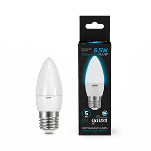 Gauss Лампа Свеча 6.5W 550lm 6500К E27 LED 1/10/100 103102307