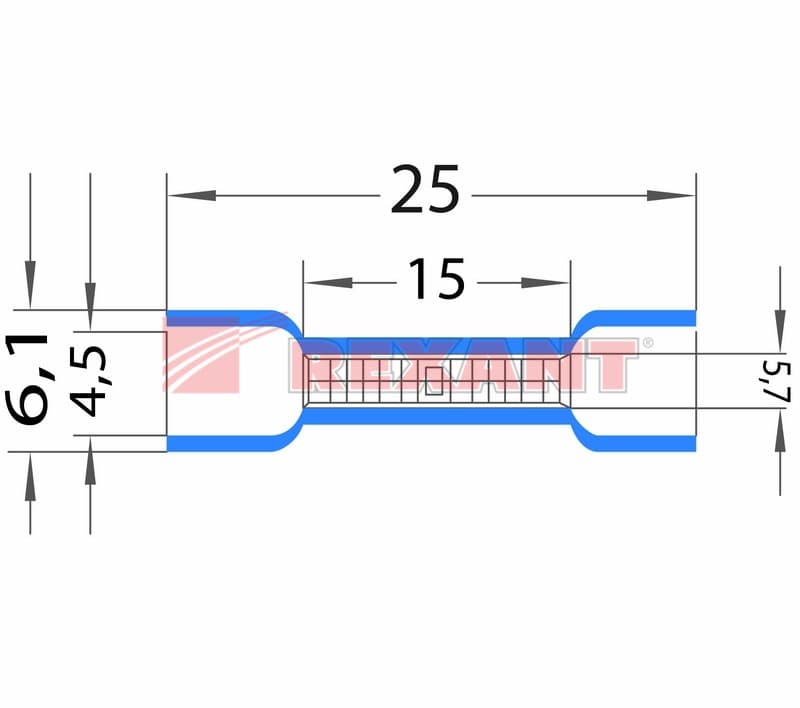 СОЕДИНИТЕЛЬНАЯ ГИЛЬЗА изолированная L-26мм 1.5-2.5мм² (ГСИ 2.5 / ГСИ 1,5-2,5) синий Rexant 08-0721 — миниатюра 3