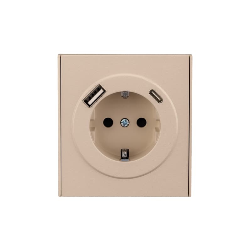 KRANZ STRONG Розетка 1-ая с/з с/у з/ш 16А с USB A+C быстрой зарядки 5В/3А шелк, с 1-пост. рамкой