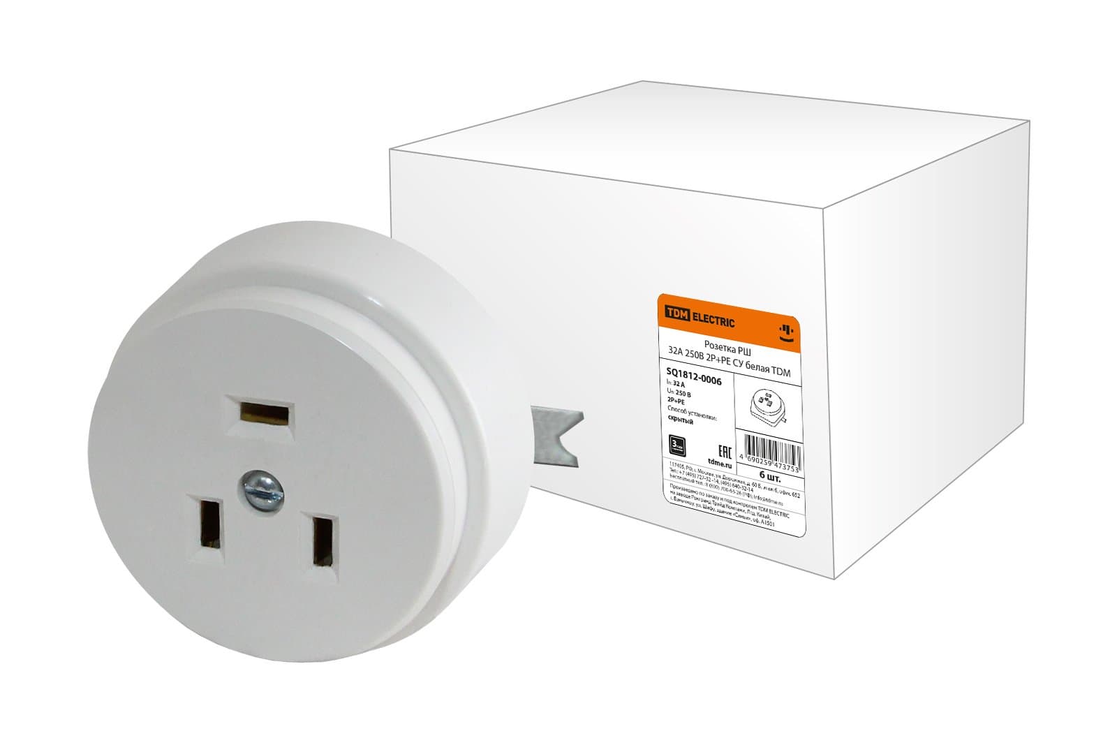 TDM Розетка РШ 32А 250В 2Р+РЕ СУ белая SQ1812-0006
