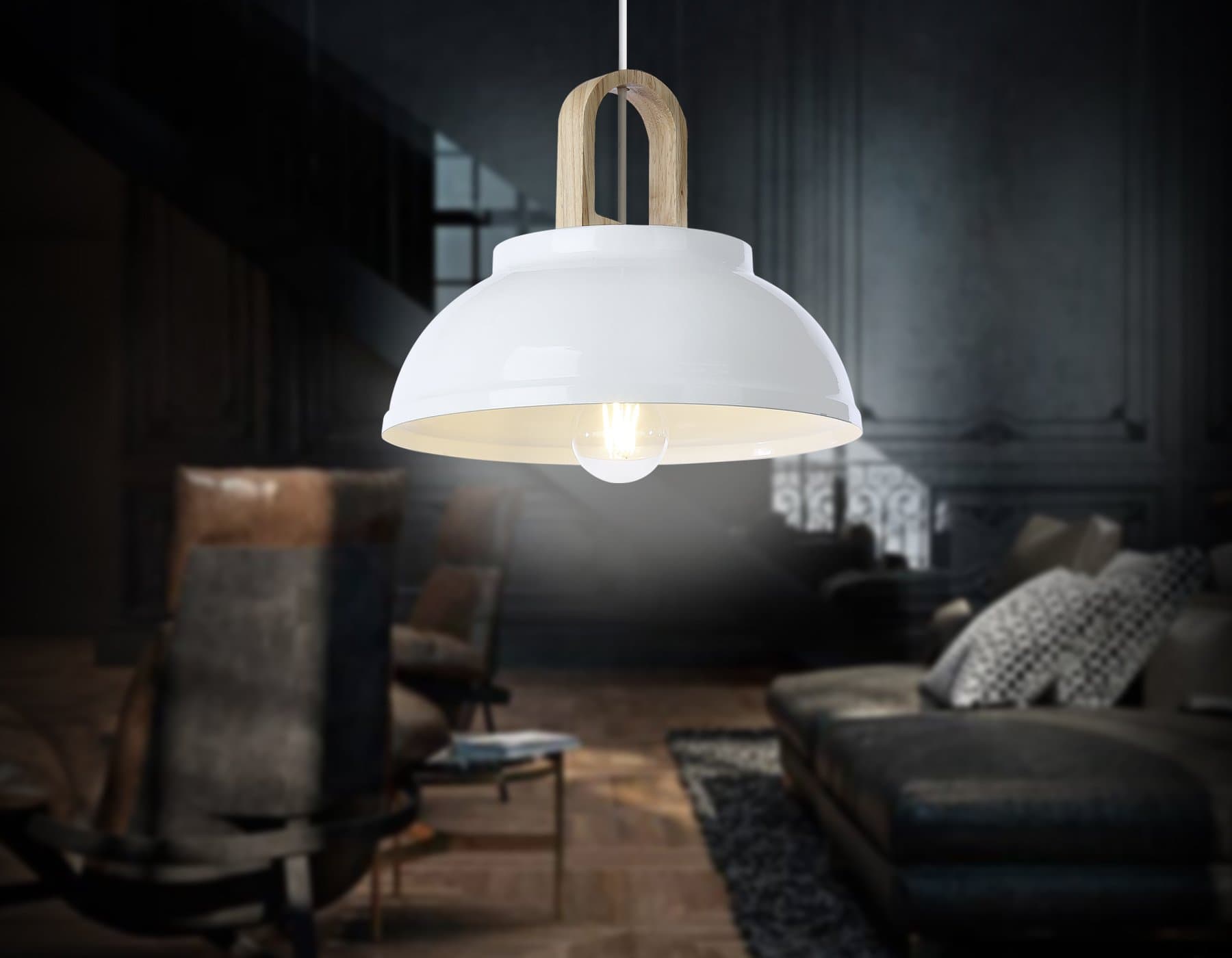Ambrella Подвесной светильник в стиле лофт TR8190 WH/LW белый/светлое дерево E27 max 40W D290*900 — миниатюра 3