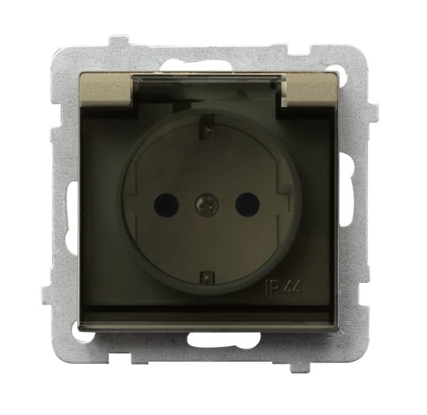 Ospel Sonata Шампанский золотой Розетка 1-ая с/з IP44 с крышкой  Schuko, без рамки GPH-1RS/m/39/d