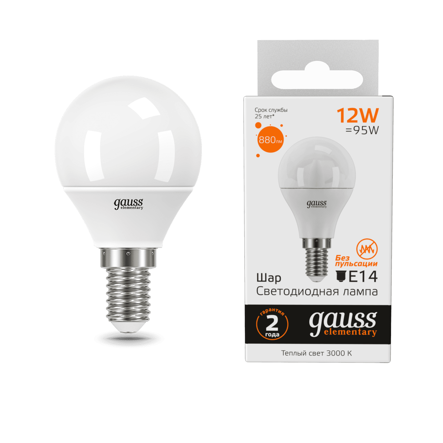 Gauss Лампа Elementary Шар 12W 880lm 3000K Е14 LED 53112 — миниатюра 7