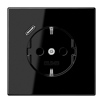 JUNG Розетка SCHUKO® с USB-зарядным устройством, тип С термопласт черный LS1520-18CSW