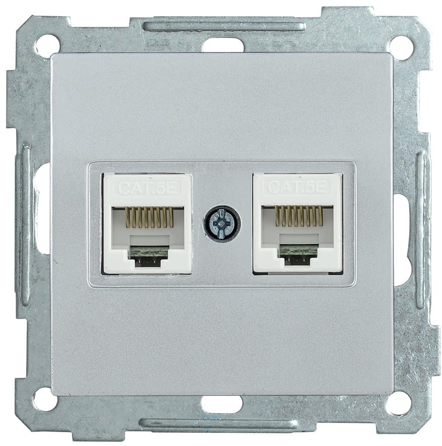 IEK РK10-2-Б Розетка 2-ая комп. RJ45 Cat5e BOLERO серебряный EKB25-K23