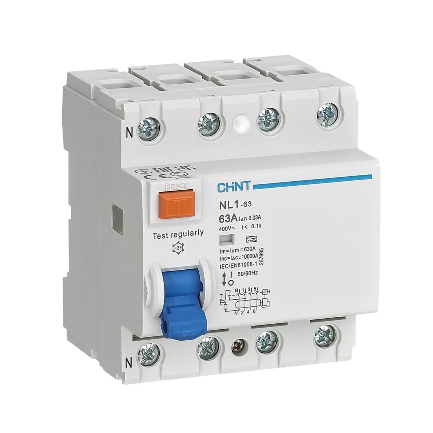 CHINT УЗО NL1-63 4P 40A 30mA тип AC10kA(R) AX