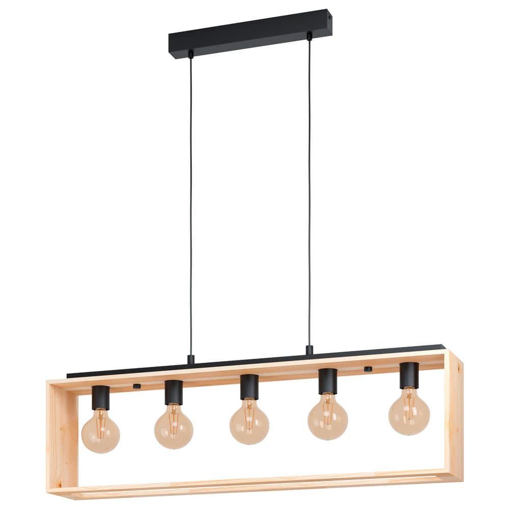 Eglo 43414 Подвес FAMBOROUGH, 5х40W (E27), L1000, B160, H1100, cталь, дерево, черный, натуральный