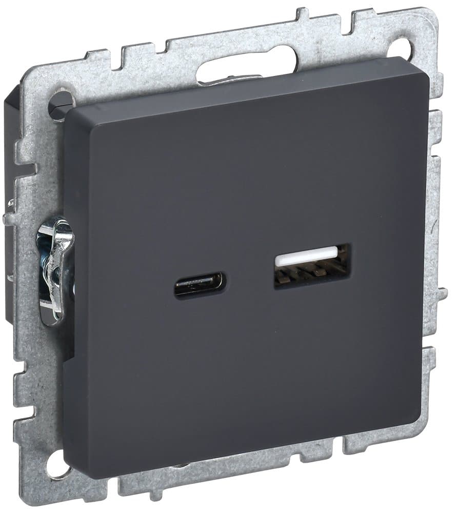 IEK BRITE BASE Графит Розетка USB A+C 18Вт РЮ11-1-БрГ