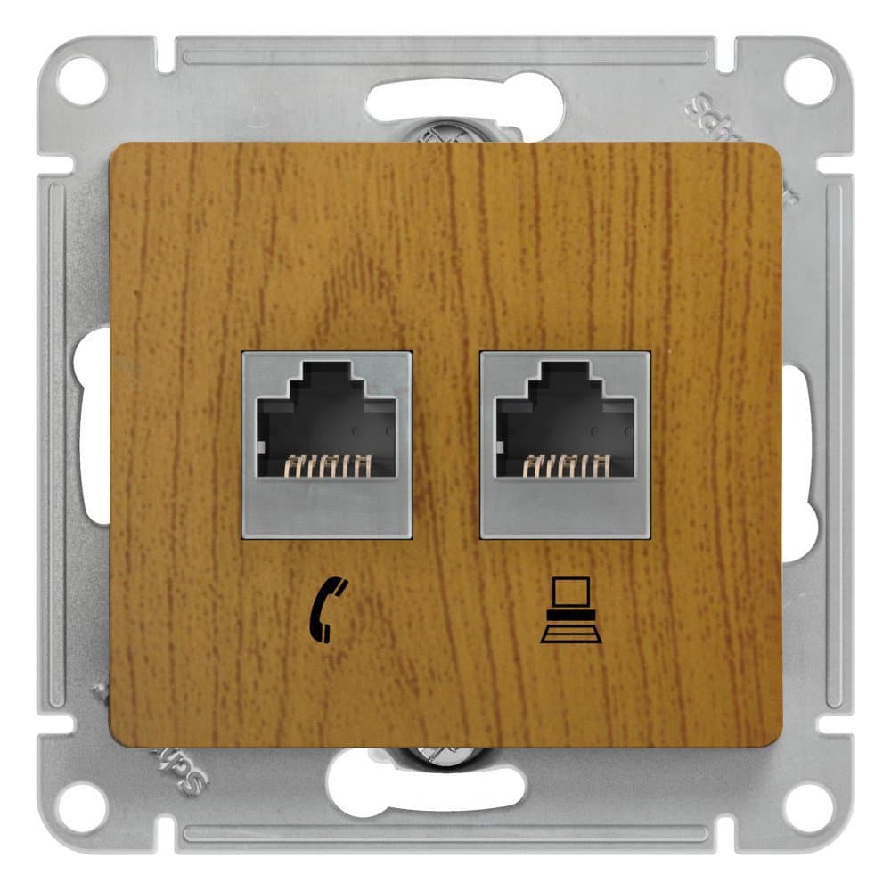 Systeme Electric Glossa Дерево Дуб Розетка 2-я RJ11+RJ45, кат.5E