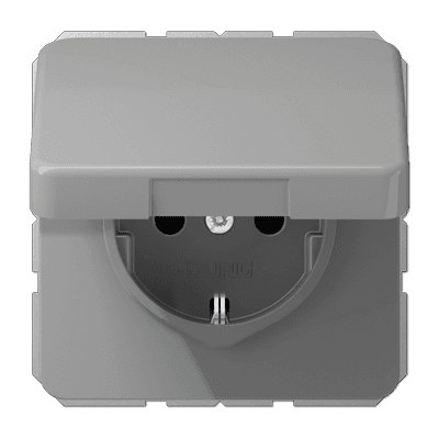 JUNG SCHUKO®-розетка 16 A / 250 B ~ с крышкой, серая CD1521BFKLGR