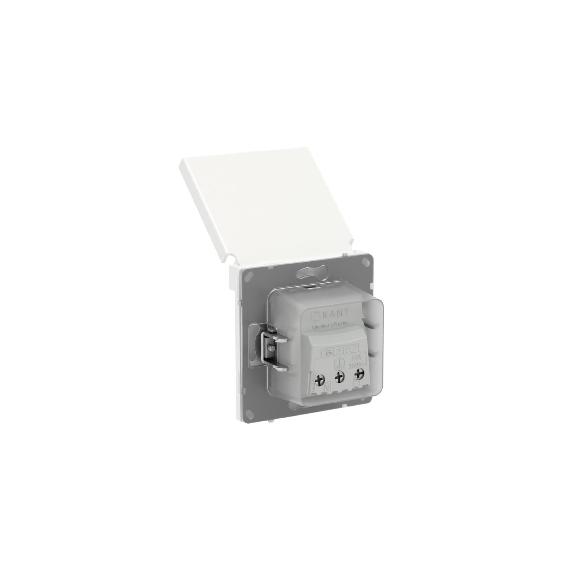 DKC KANT Розетка силовая, 2P+E, с з/ш, с крышкой, IP44, белая магнолия — миниатюра 7