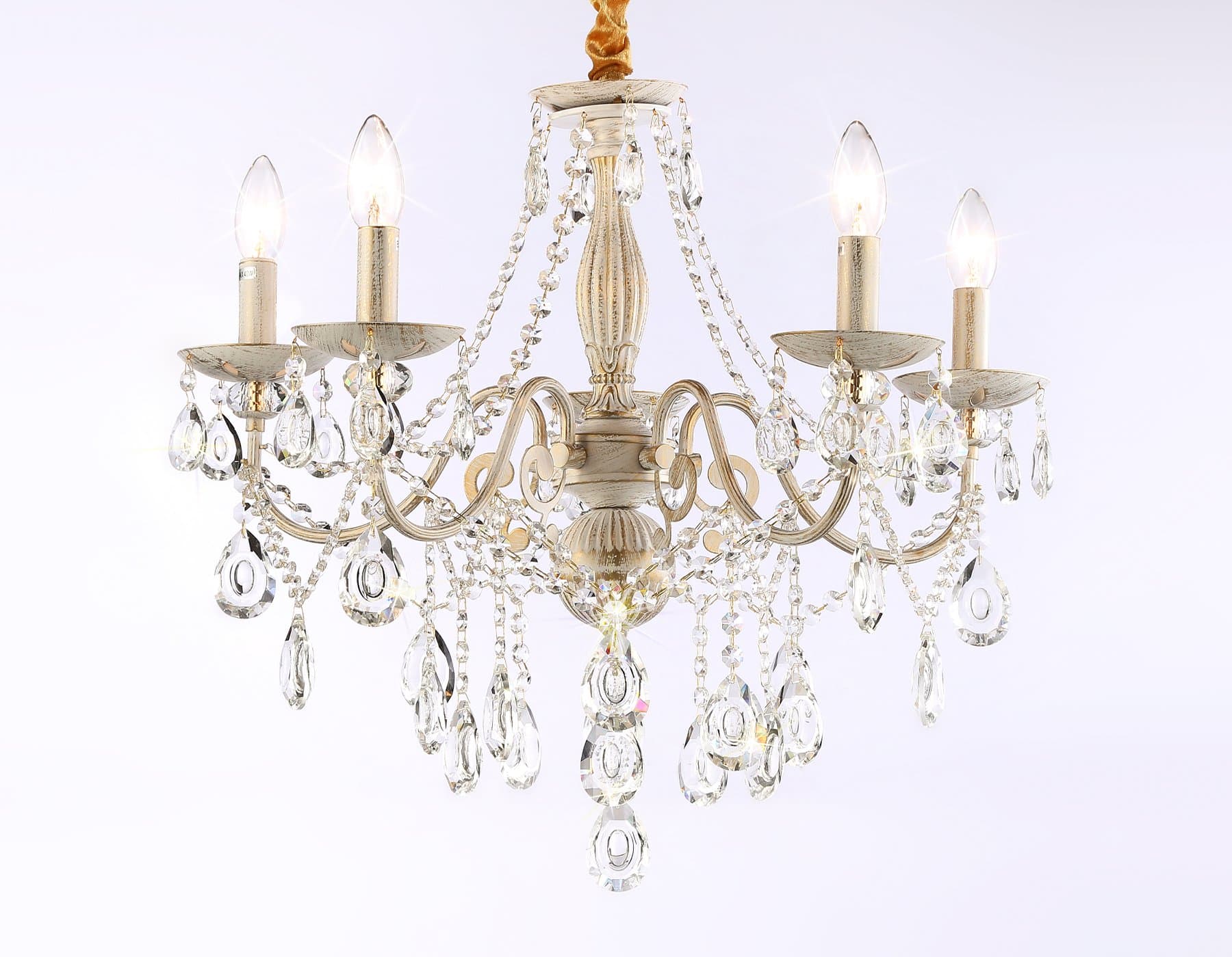 Ambrella Подвесная люстра с хрусталем TR4944/5 WH/GD/CL белый/золото/прозрачный E14/5 max 40W D605*565