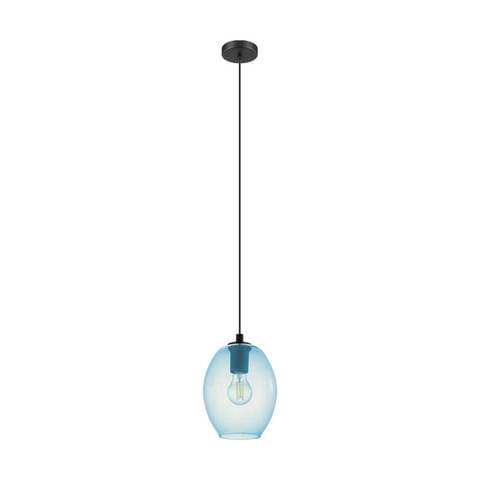 Eglo 98583 Подвес CADAQUES, 1х40W (E27), Ø180, H1100, сталь, черный /стекло, цвет морской волны