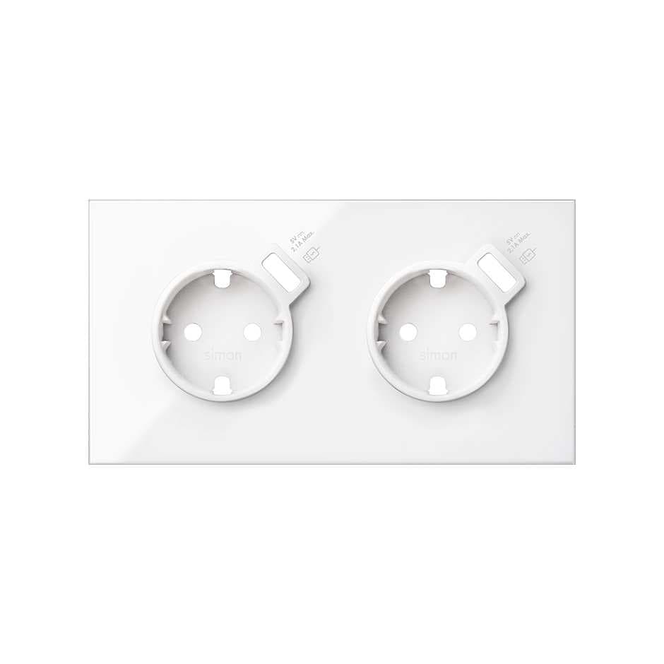 Simon 100 Белый глянец Кит 2 поста, фронт. Накладка на 2 розетки Schuko с з/у USB SC 10020211-130
